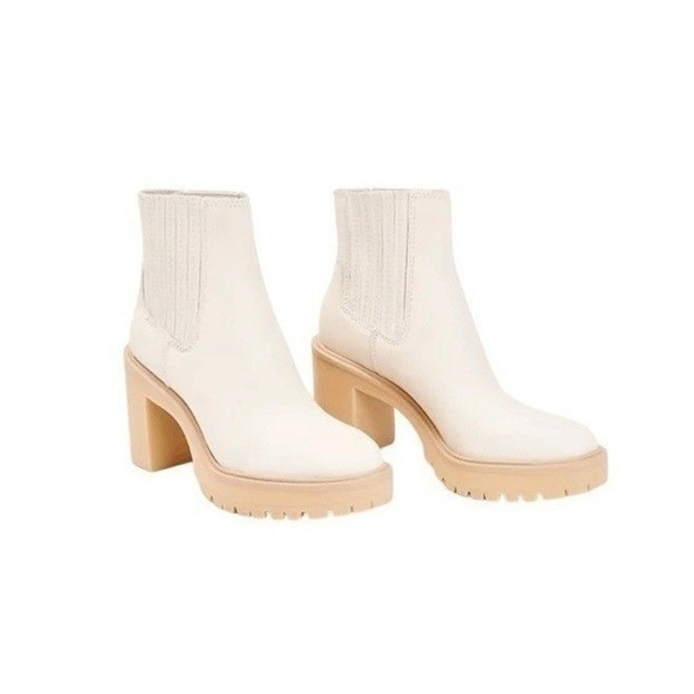 Dolce Vita Caster H20‎ Waterproof Heeled Ankle Boots Cream Suede 11